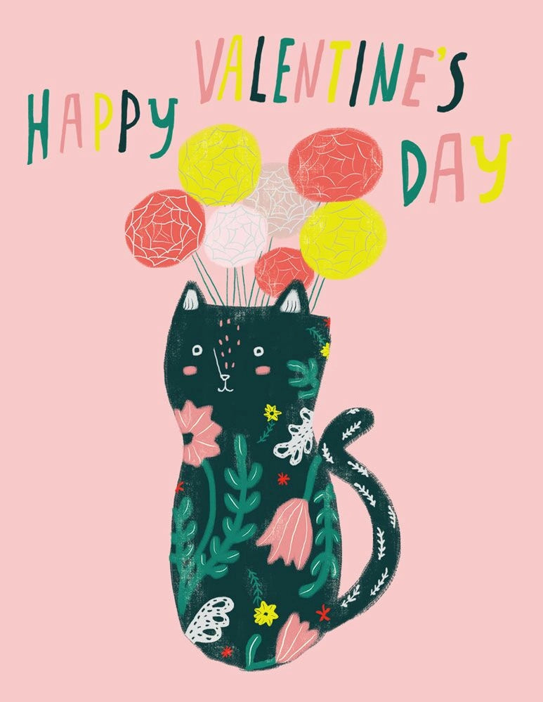 Kitty Vase Valentines Day Greeting Card