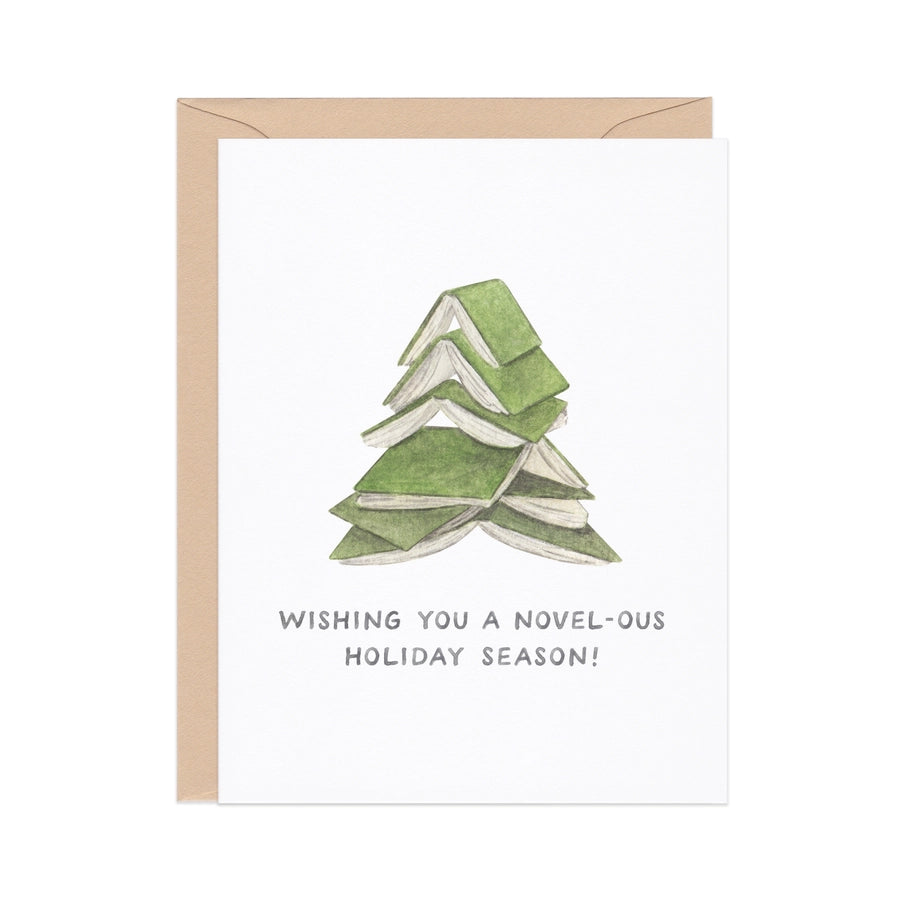Novel-ous Christmas Tree Book Pun Christmas Card