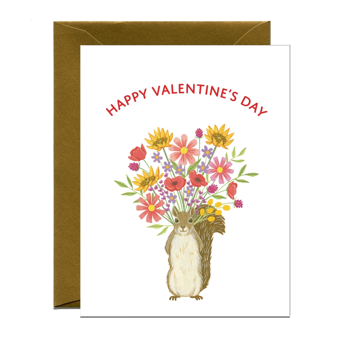 Forest Squirrel with Flower Bouquet Valentine’s Day Card