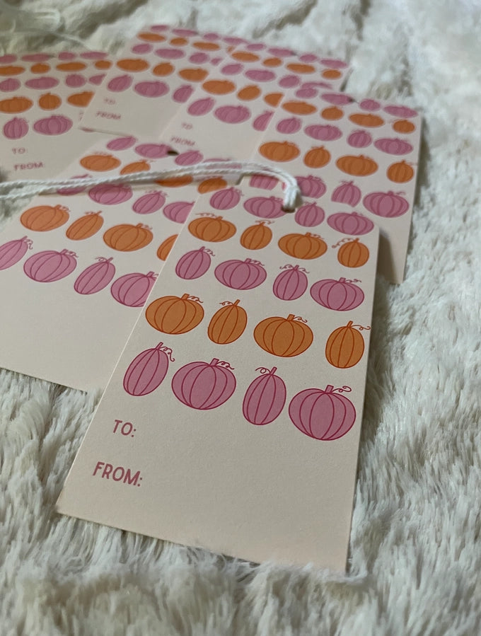 Fall Gift Tag - Pink & Orange Pumpkins Hanging Gift Tag (Set of 8)