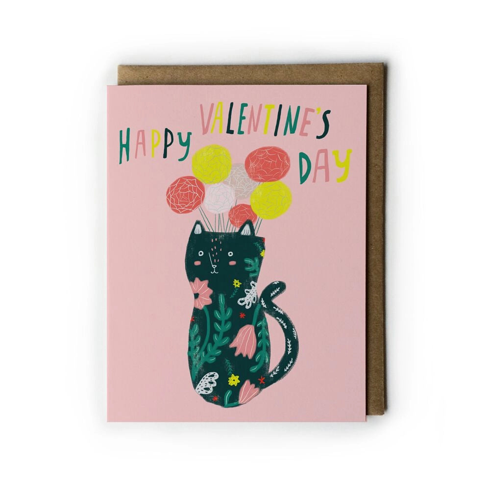 Kitty Vase Valentines Day Greeting Card