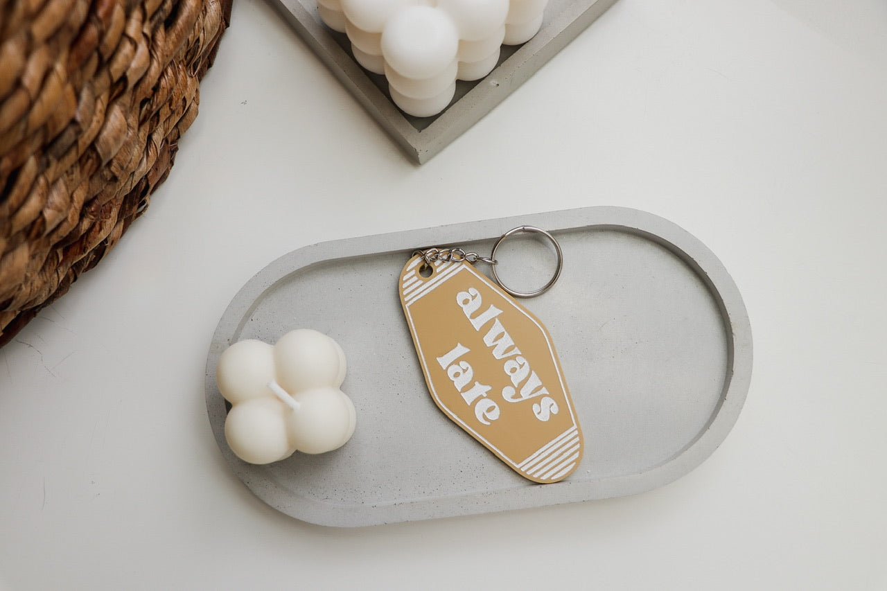 Always Late Golden Tan Acrylic Motel Key Inspired Keychain