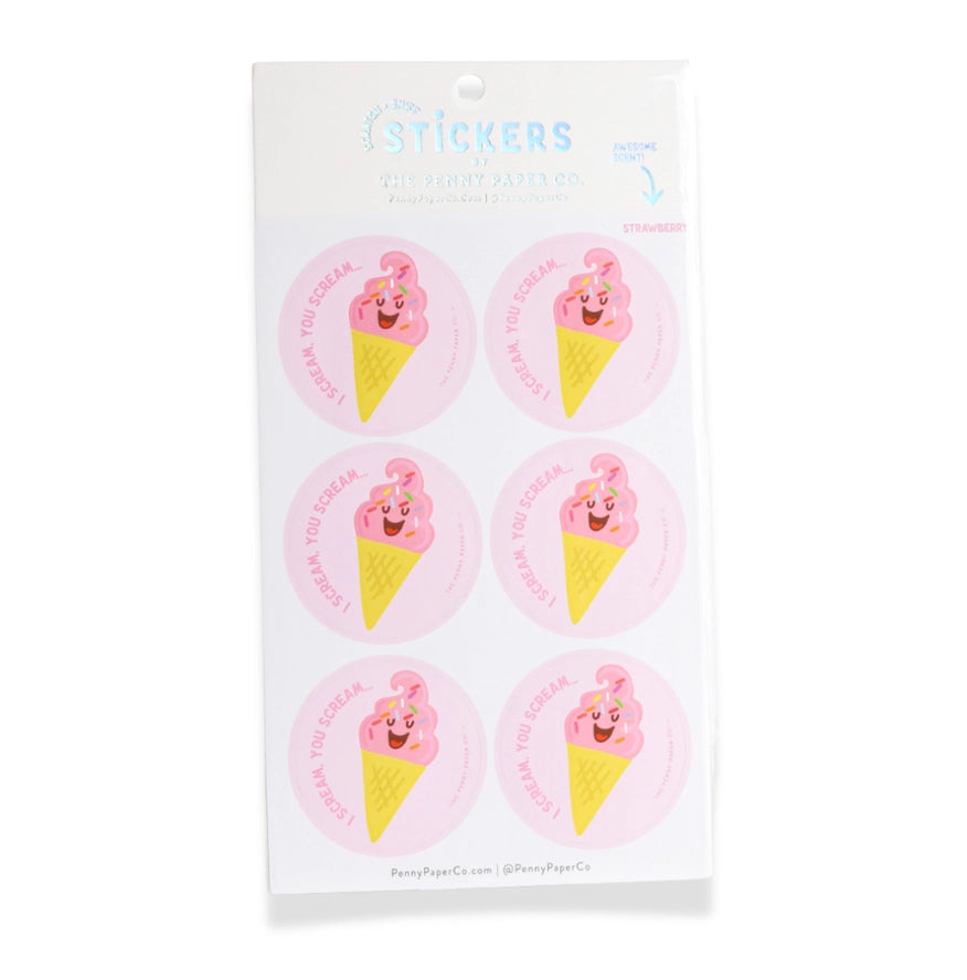 I Scream - You Scream, Strawberry Scented Scratch and Sniff Sticker Sheet