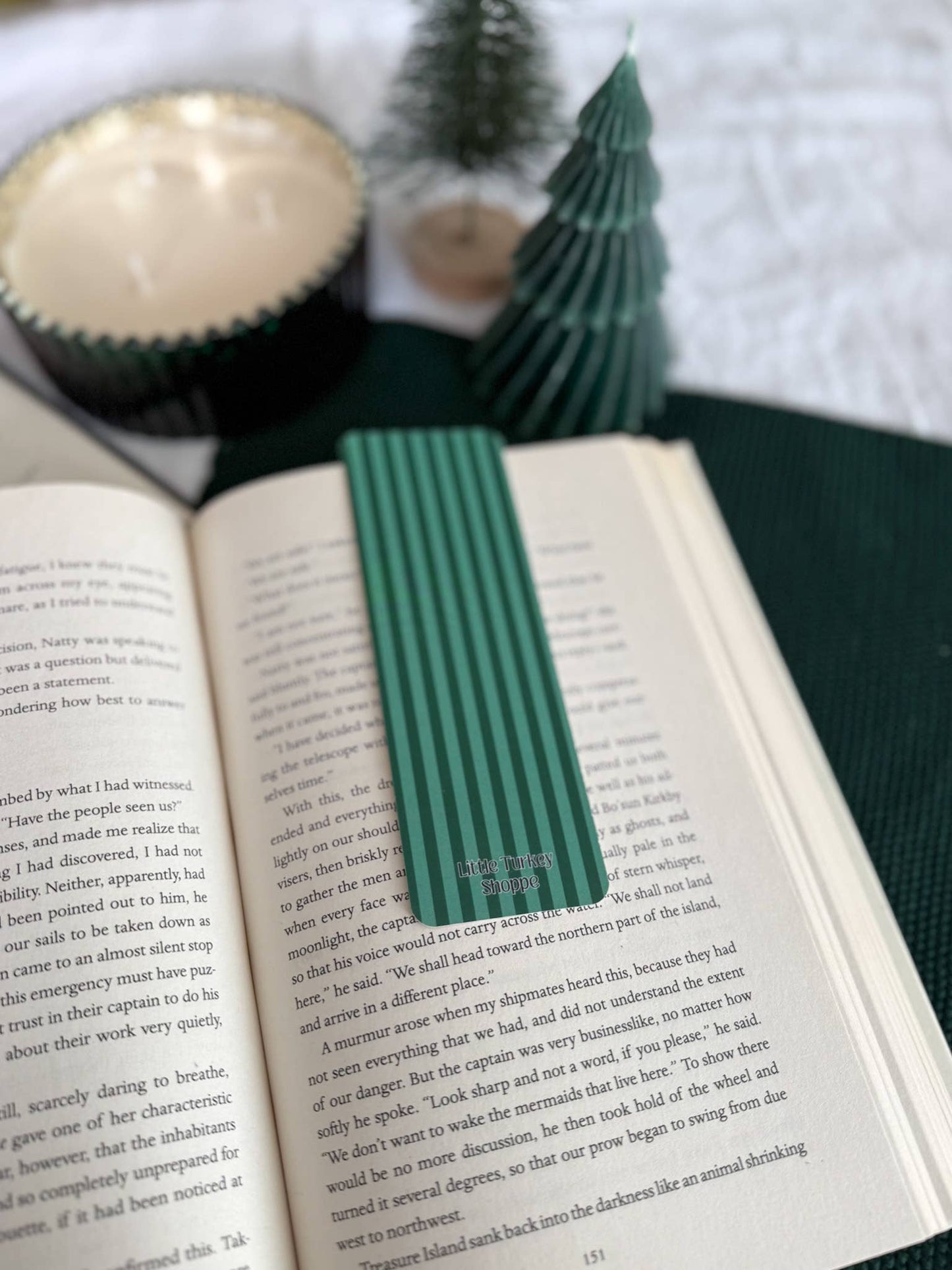 Green Christmas Tree Bookmark | Green Stripes: Soft Touch Matte