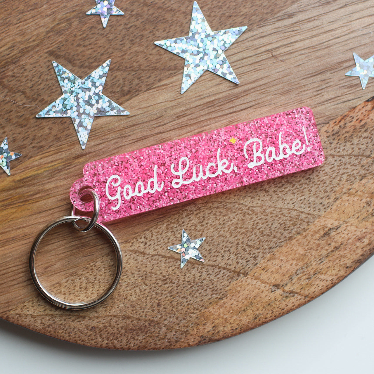 Good Luck Babe! Pink Glitter Keytag / Keychain