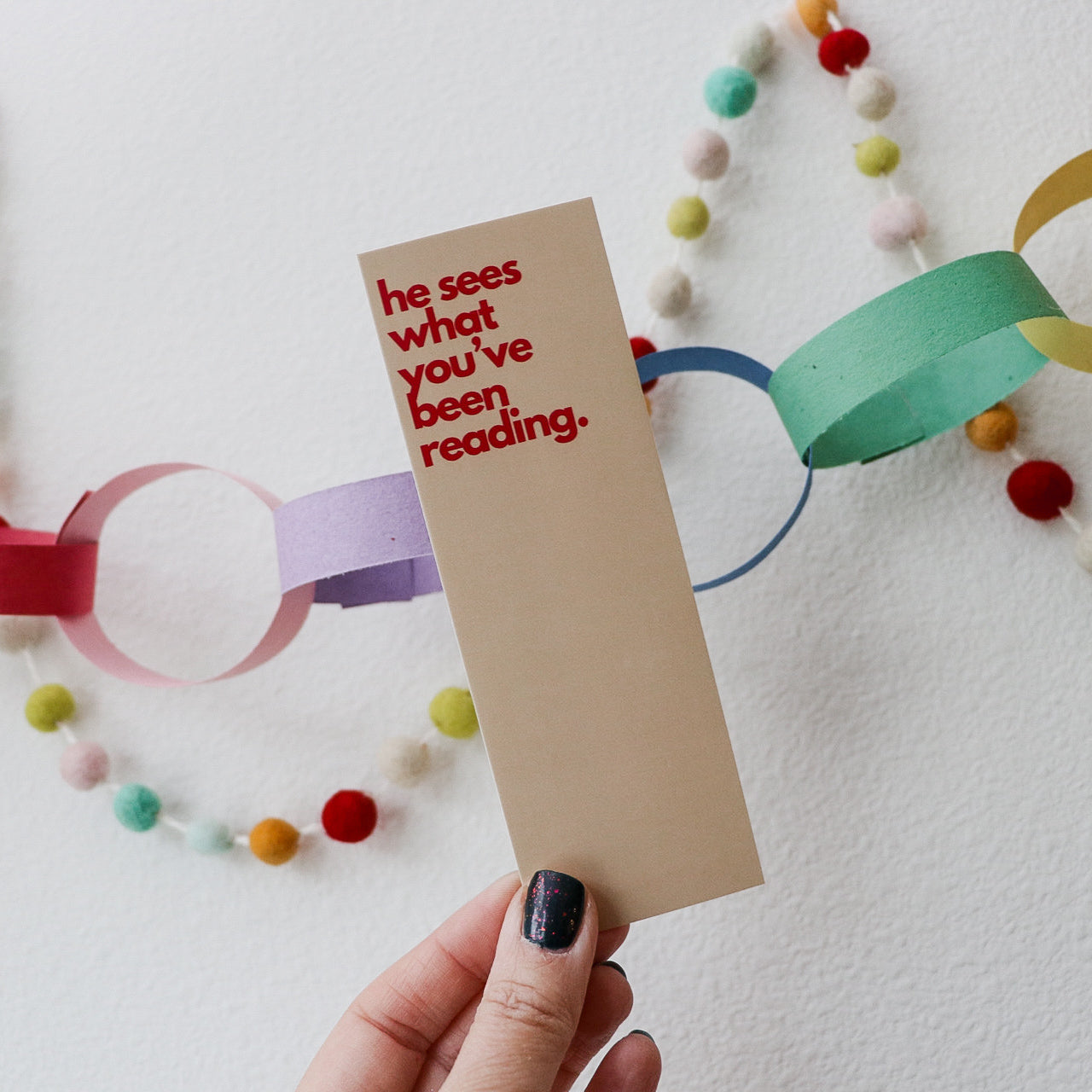 He Sees What You've Been Reading Holiday Bookmark