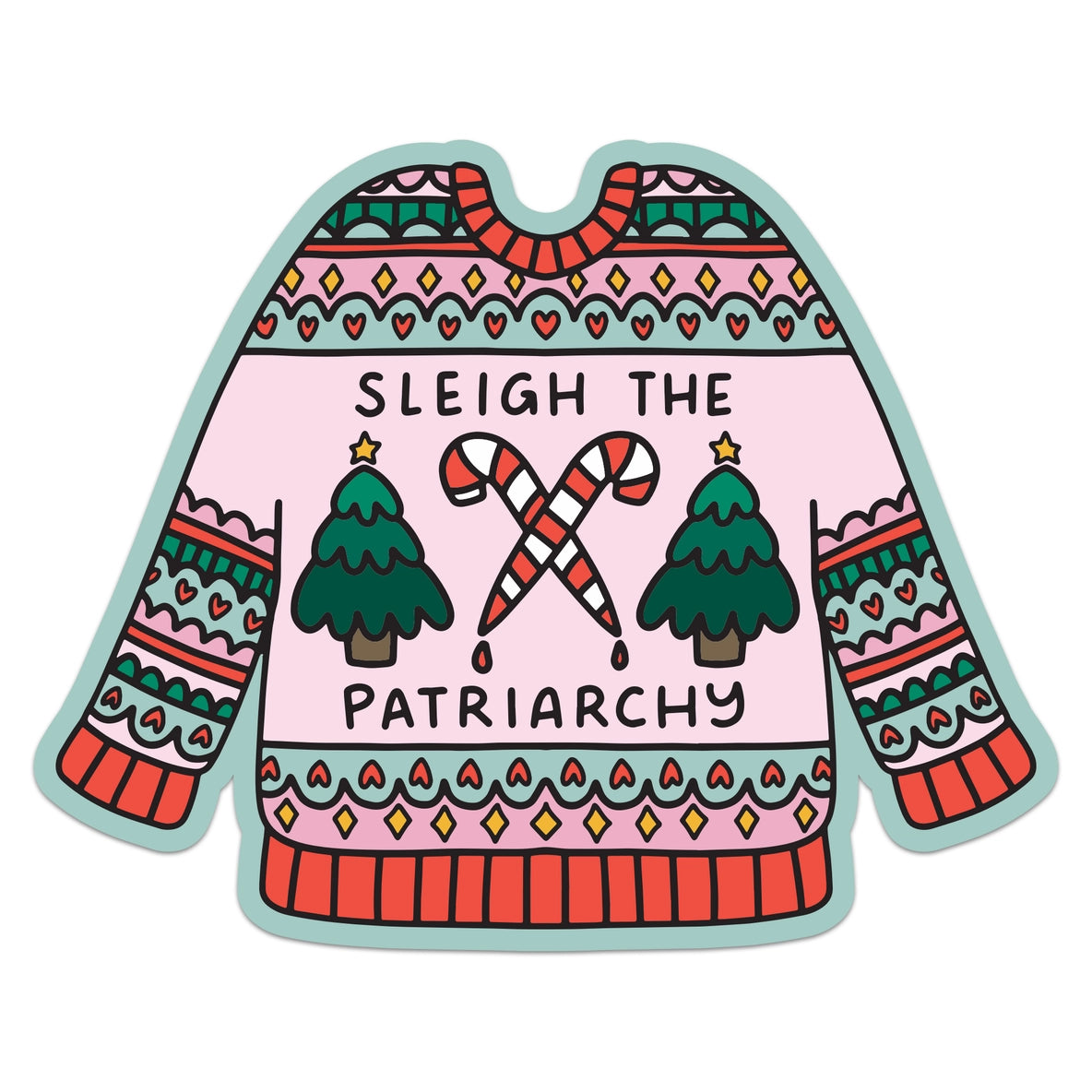 Sleigh the Patriarchy Candy Cane Holiday Sticker