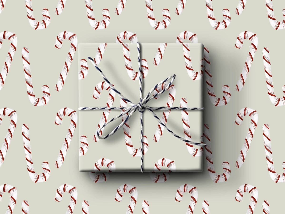 Green Candy Cane Wrapping Paper- Roll of 3 Sheets