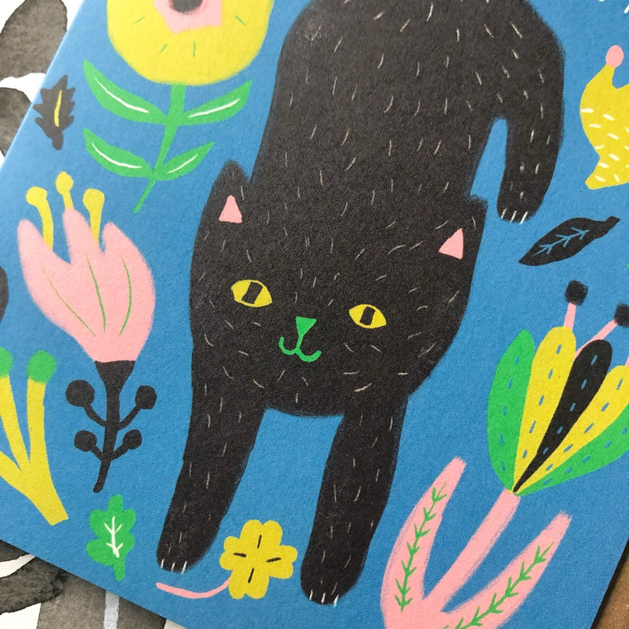 Kitty Mod Flower Birthday Greeting Card