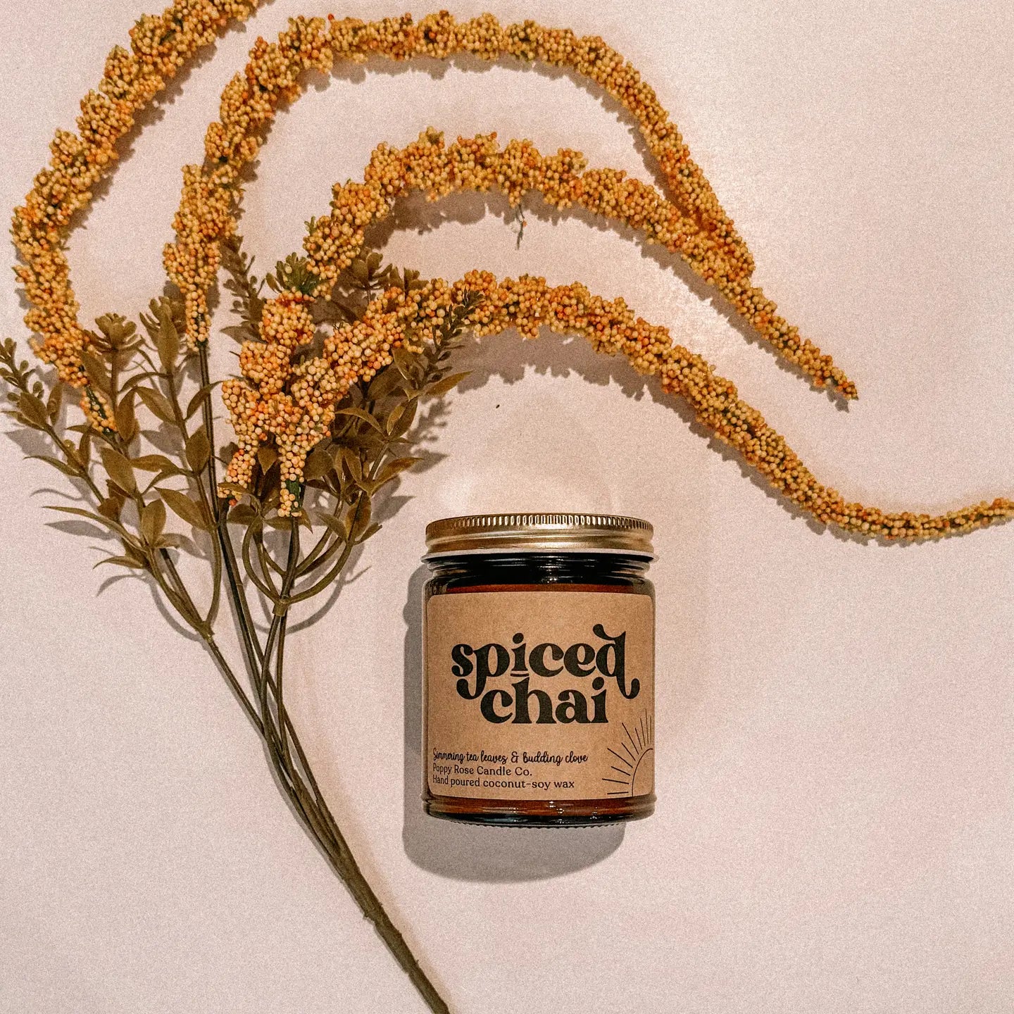 Spiced Chai - Fall Candle - Coconut Soy Wax Amber Jar 8 oz