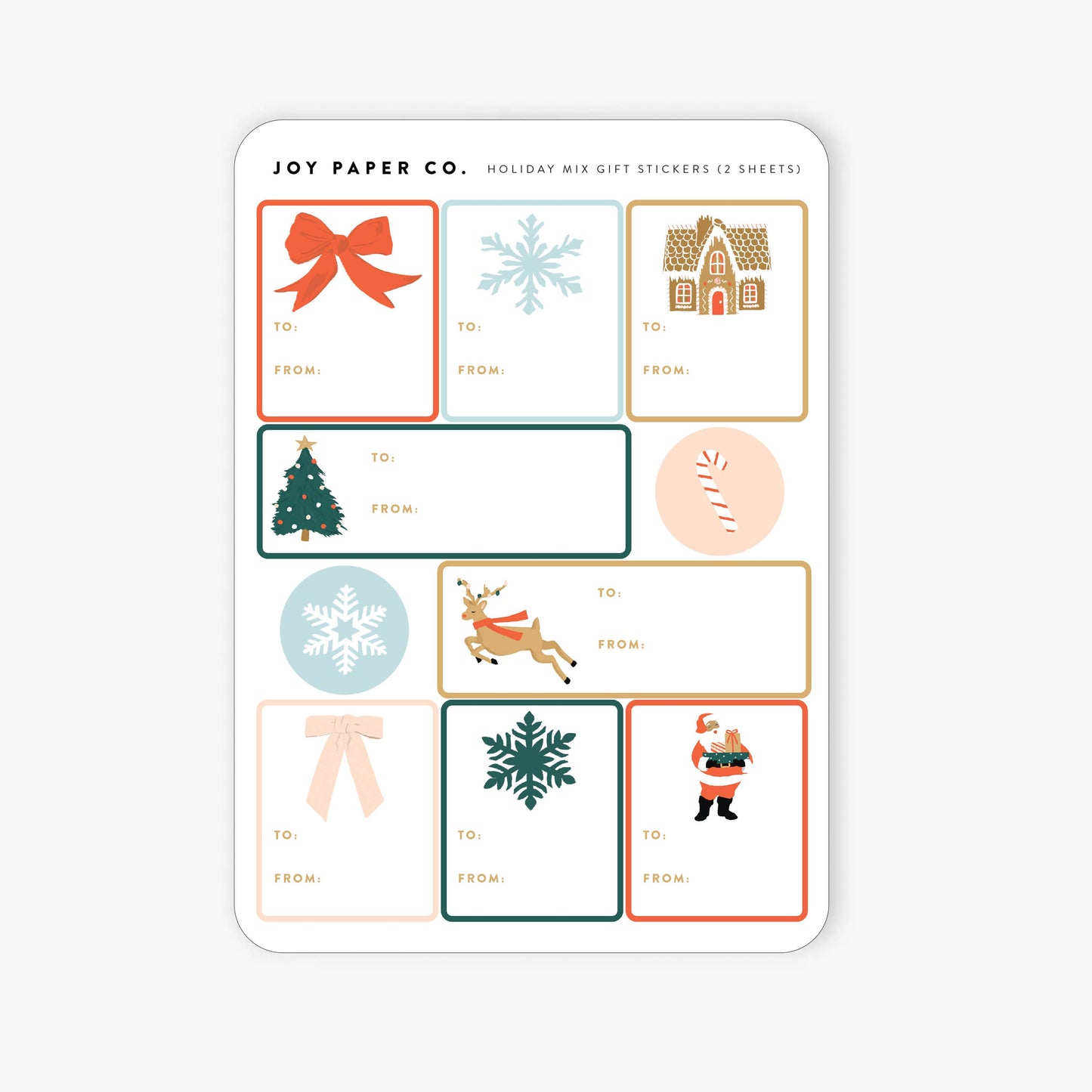 Holiday Mix Illustrated Gift Tag Sticker Sheet (Set of 2)