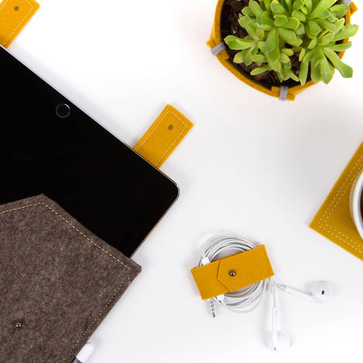 Cord Orginizer- Merino Wool Felt & Cork | Mustard Yellow
