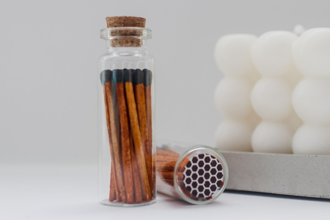 Cinnamon and Black Matches in Small Corked Vial
