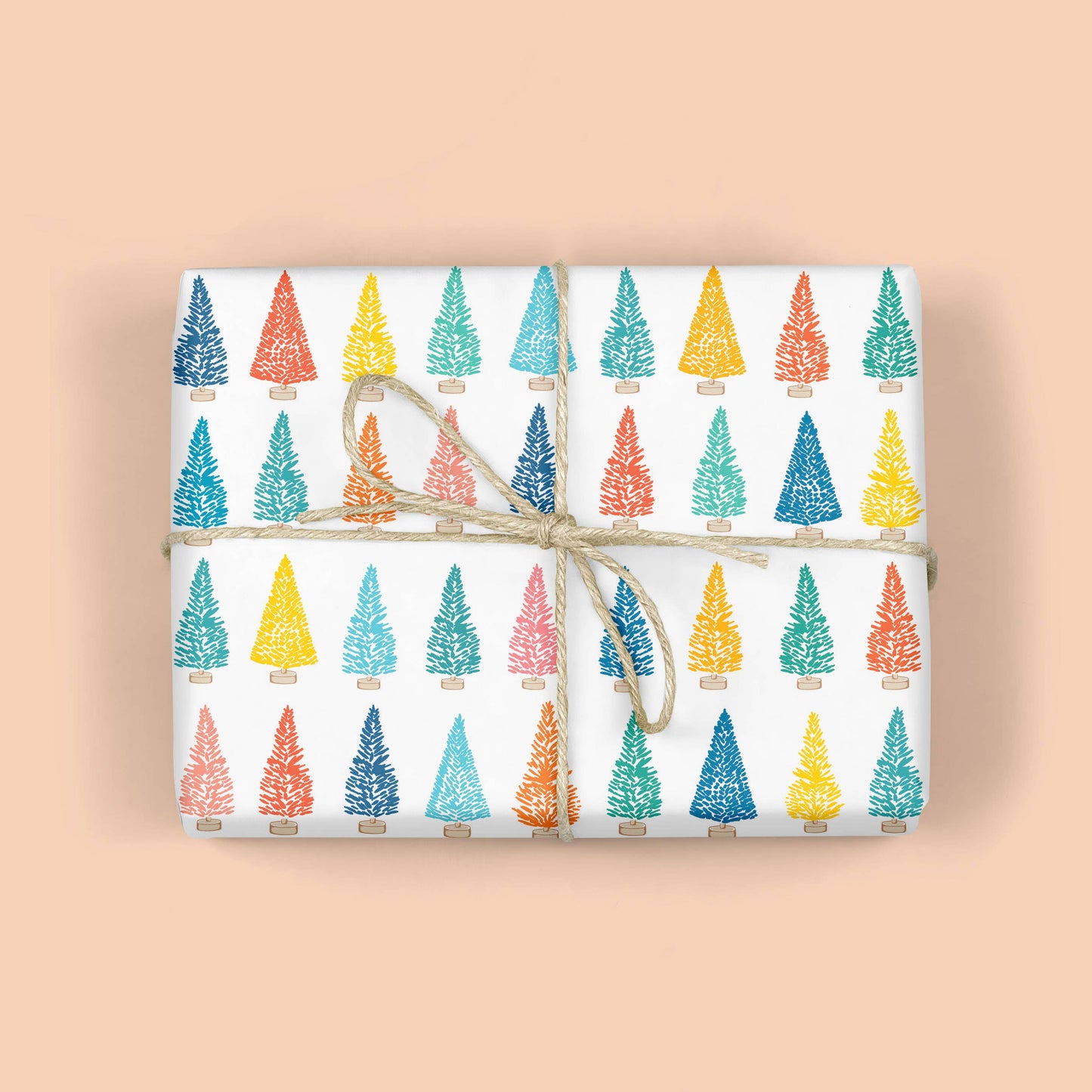 Rainbow Bottle Brush Tree Gift Wrap (Roll of 3 Sheets)