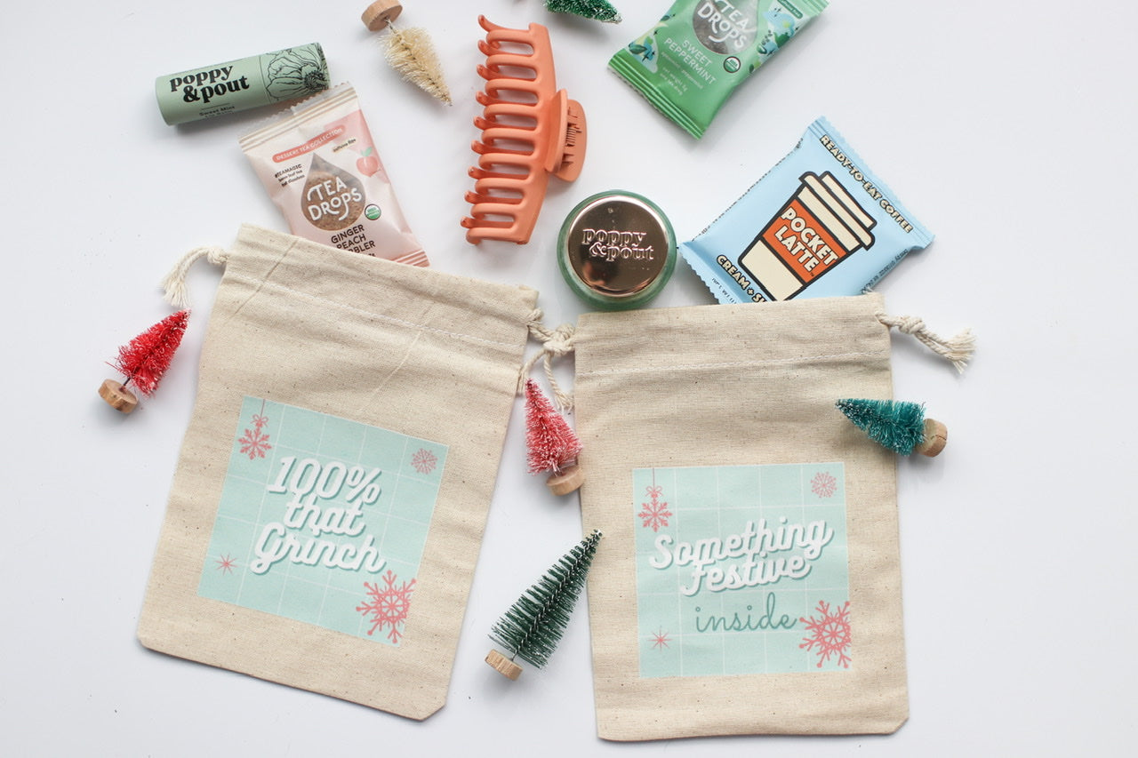 Something Festive Inside Holiday Cotton Drawstring Bag