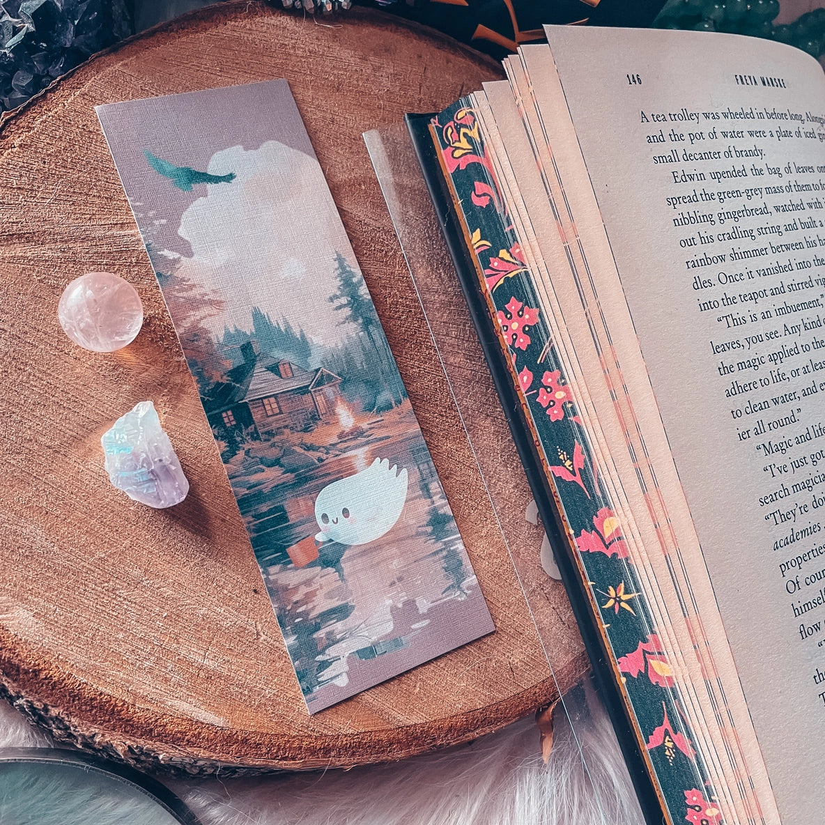 Cute Camping Ghost Watercolor Bookmark