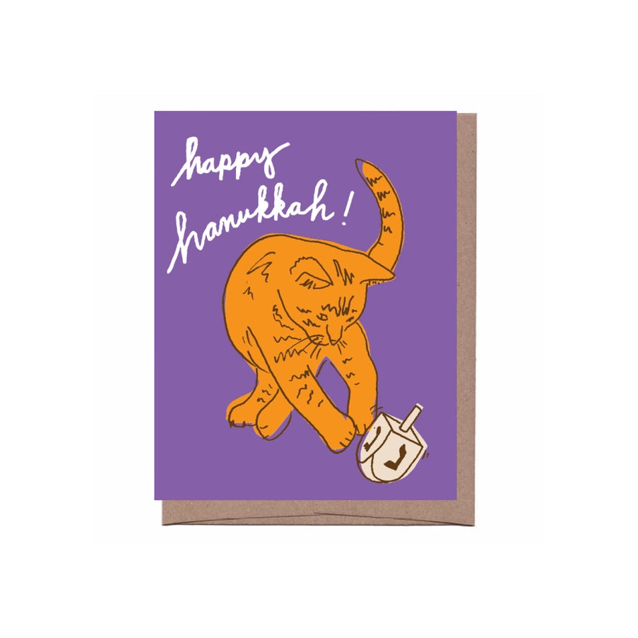 Dreidel Cat Hanukkah Greeting Card