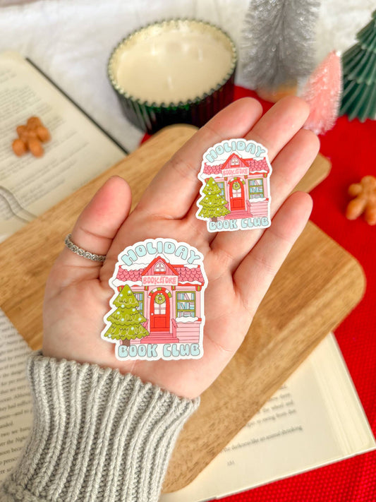 Holiday Book Club Sticker | Christmas Bookstore: Large 2" x 2"