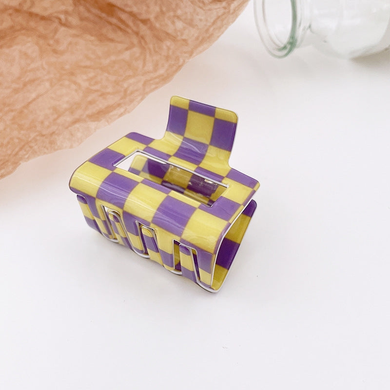 Checkered Small Claw Clip Purple + Yellow