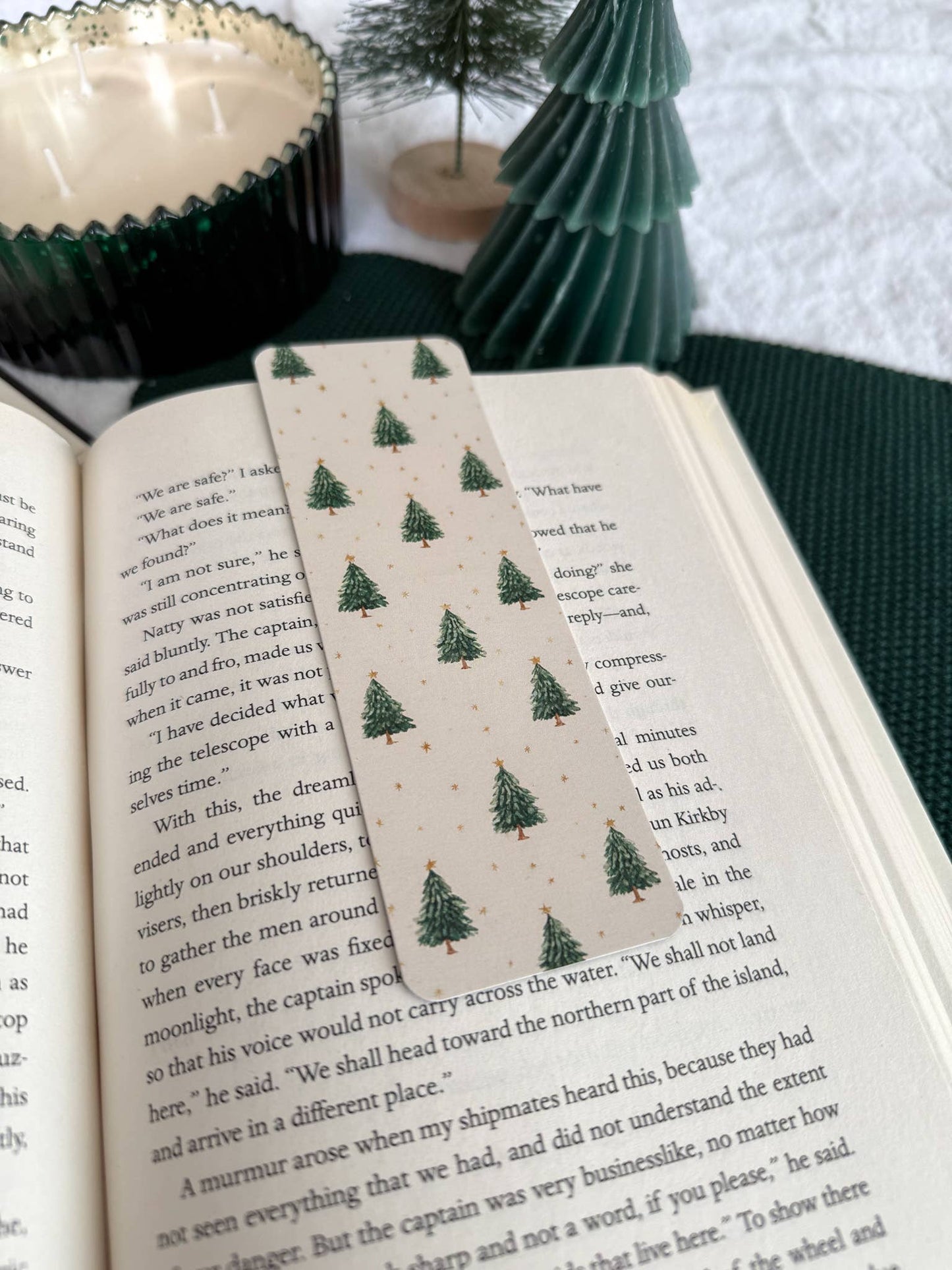 Green Christmas Tree Bookmark | Green Stripes: Soft Touch Matte