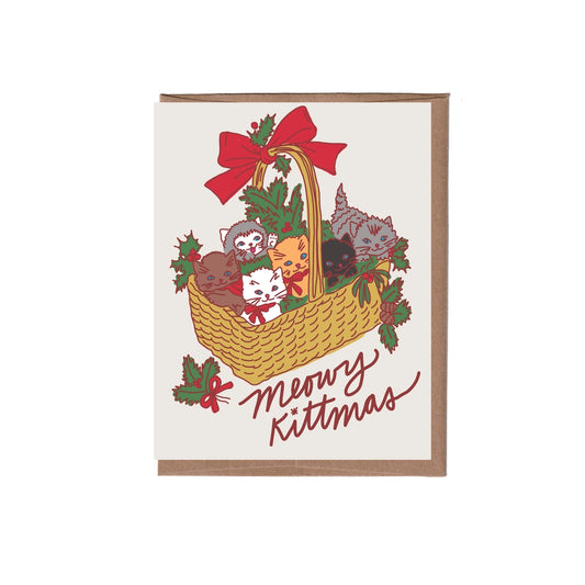 Vintage Cat Basket Christmas Greeting Card