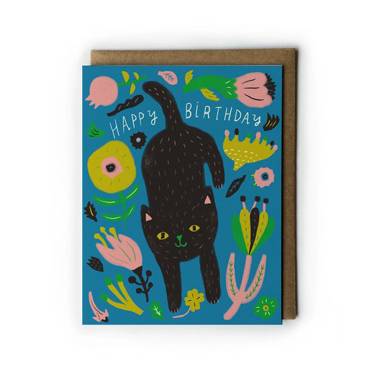 Kitty Mod Flower Birthday Greeting Card