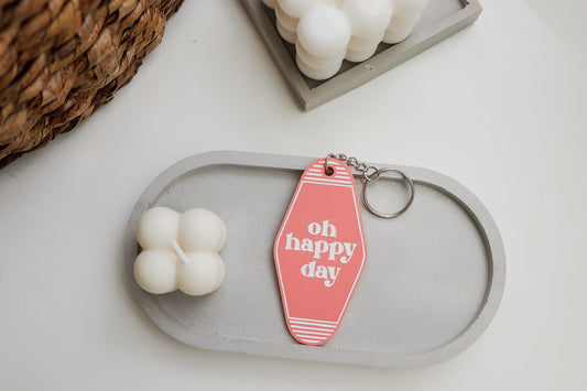 Oh Happy Day Coral Acrylic Motel Key Inspired Keychain