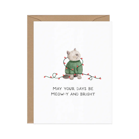 Merry and Bright — Funny Festive Cat Pun Christmas Card