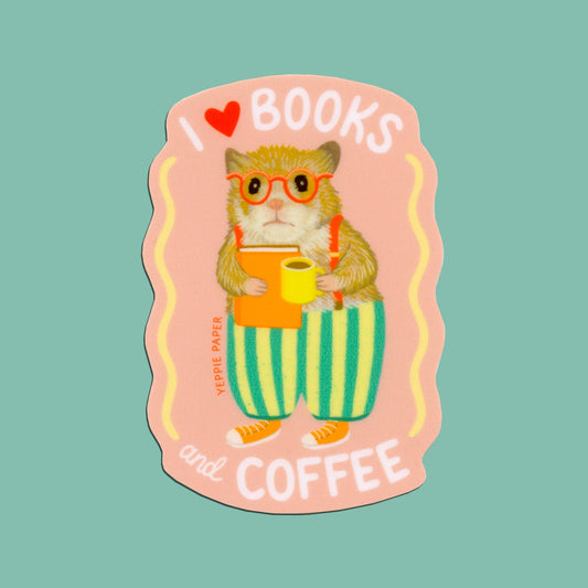 Books and Coffee Loving Bookish Hamster Sticker