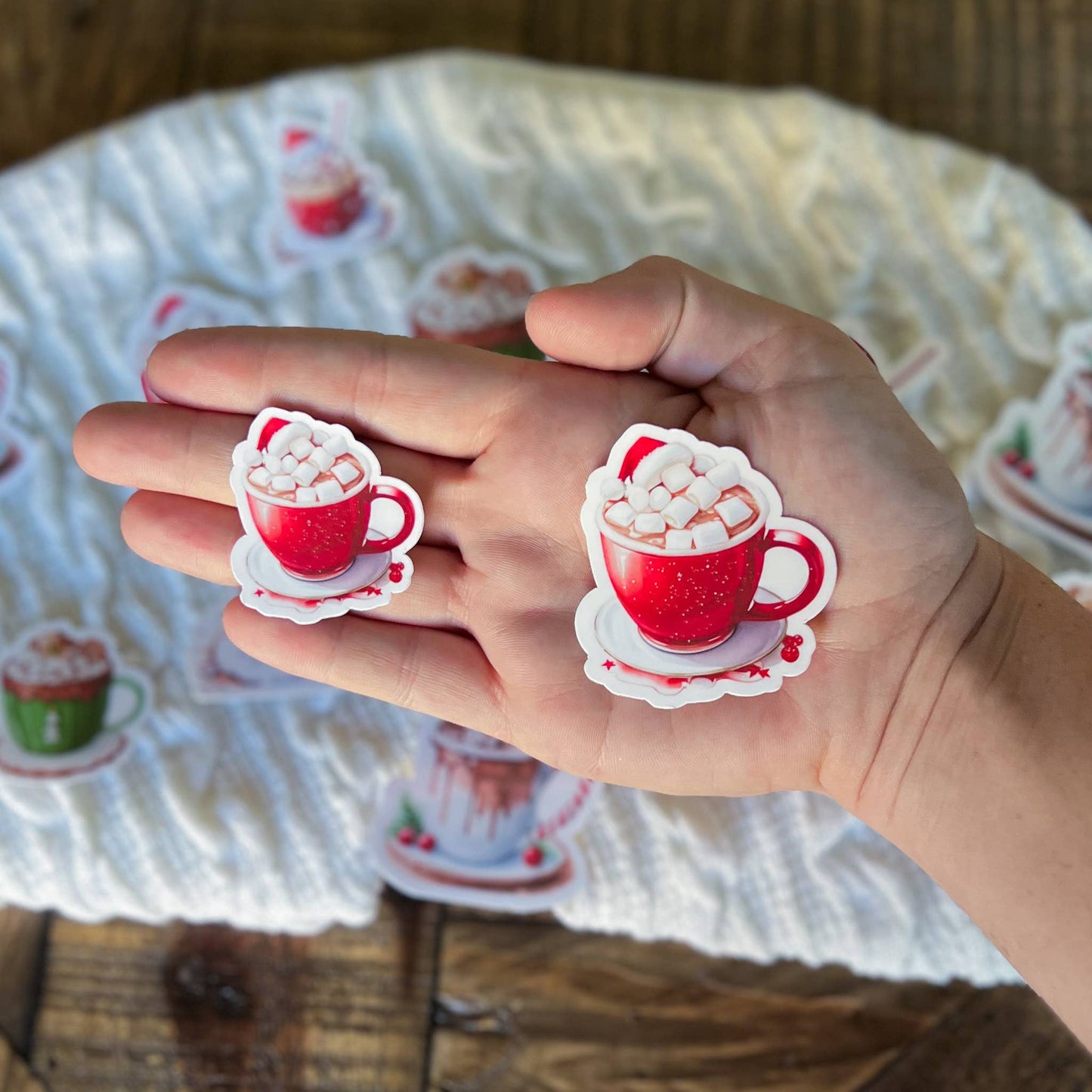 Hot Cocoa Christmas Vinyl Sticker: Santa Hat / Large