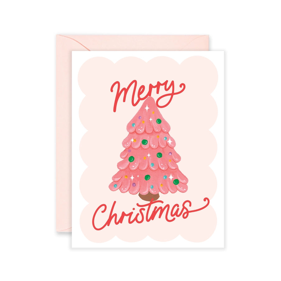 Sweet Pink Christmas Tree Christmas Greeting Card