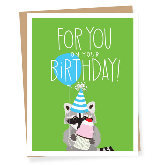 For You, Raccoon with Cupcake Birthday Greeting Card