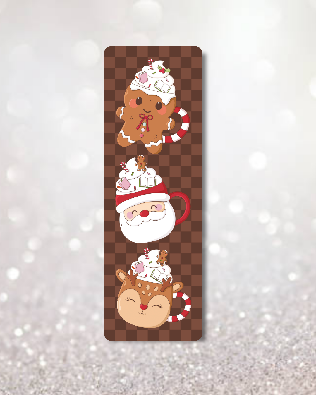 Hot Cocoa Mugs Bookmark | Cute Christmas Bookmark: Soft Touch Matte