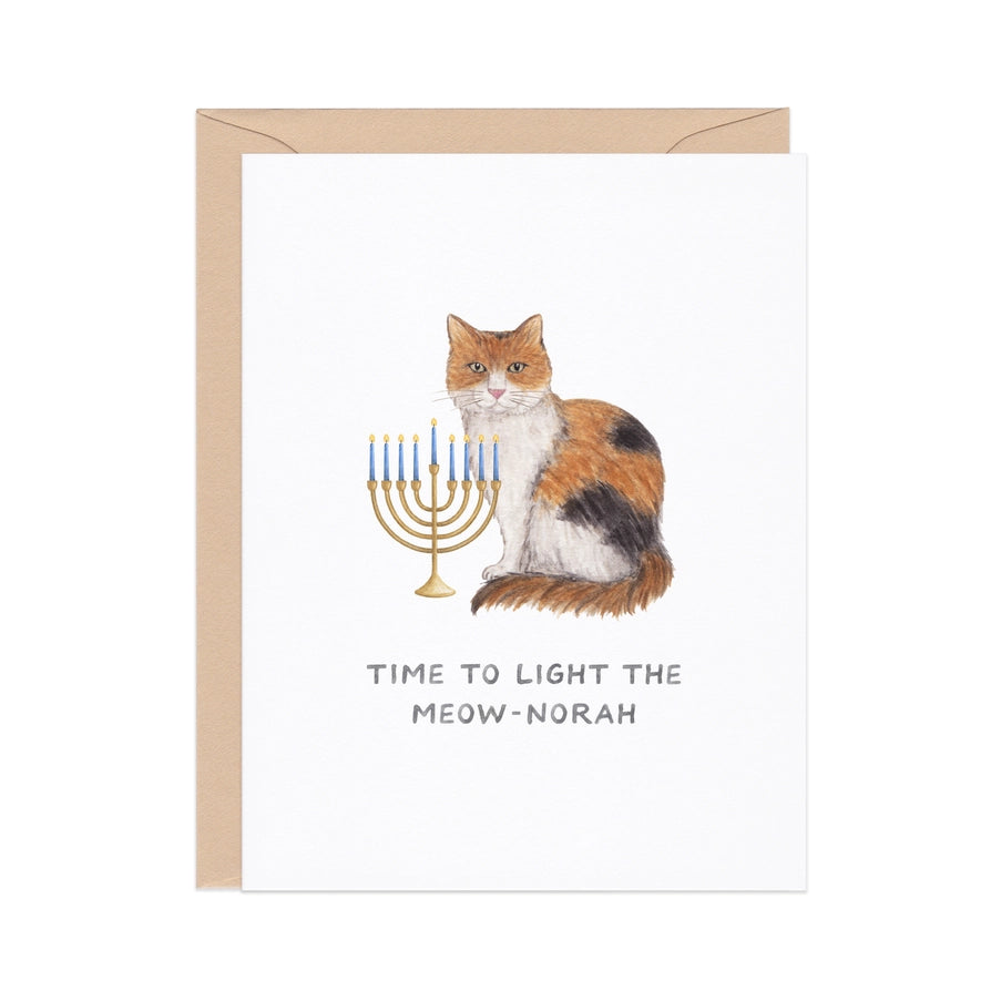 Light The Meow-Norah Cat Pun Hanukkah Card