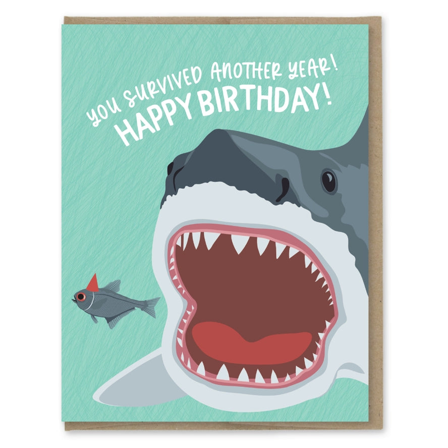 Survived Another Year Funny Shark Birthday Card