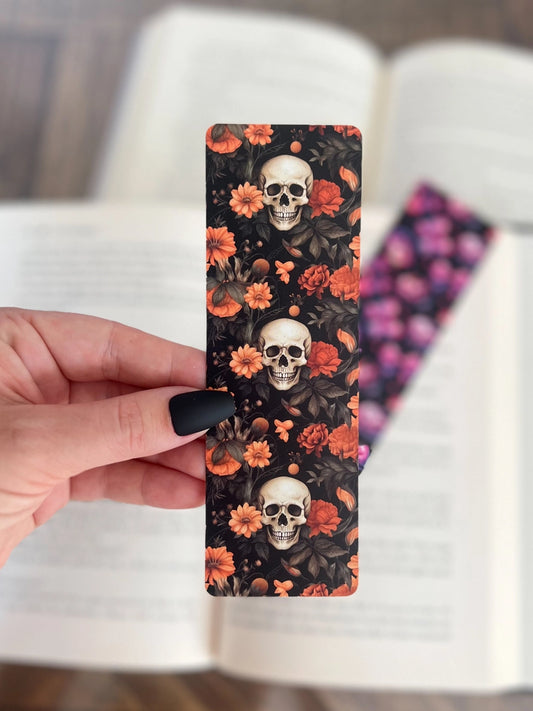 Halloween Bookmark, Skull Floral