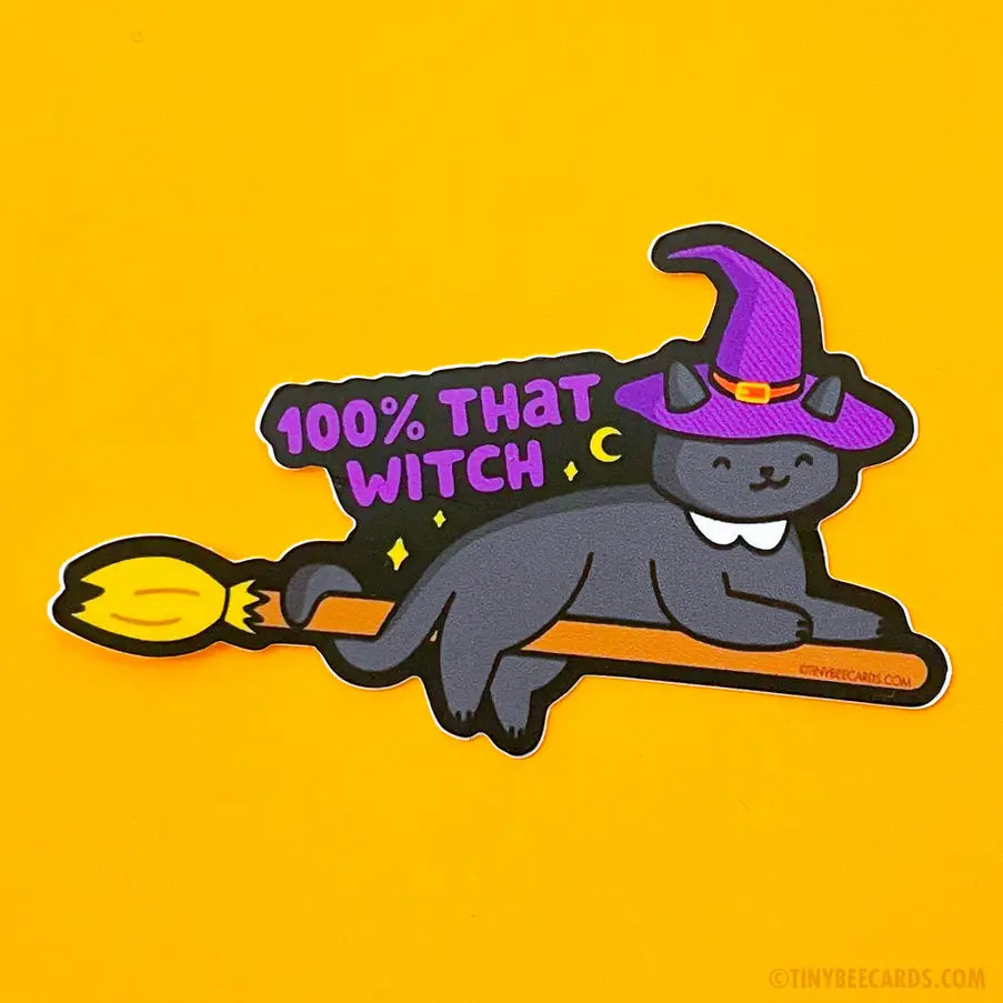 Witch Cat Vinyl Sticker "100% That Witch"