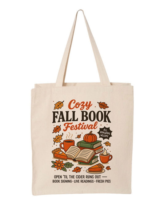 Cozy Fall Book Festival Canvas Tote Bag