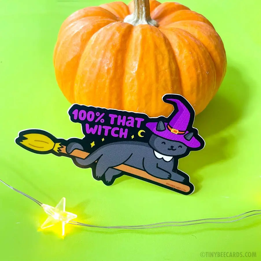 Witch Cat Vinyl Sticker "100% That Witch"
