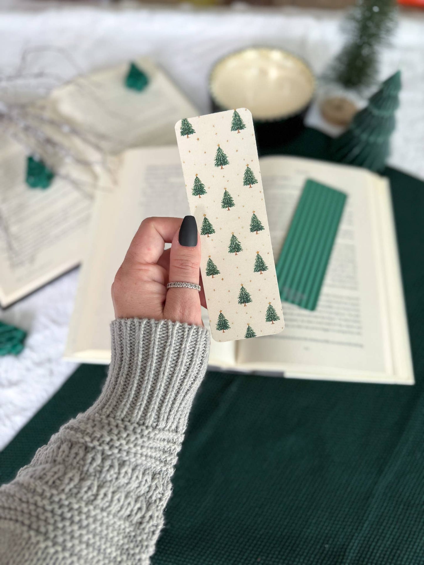 Green Christmas Tree Bookmark | Green Stripes: Soft Touch Matte