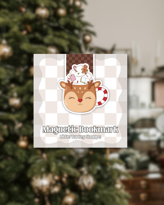 Reindeer Hot Cocoa Mug Magnetic Bookmark