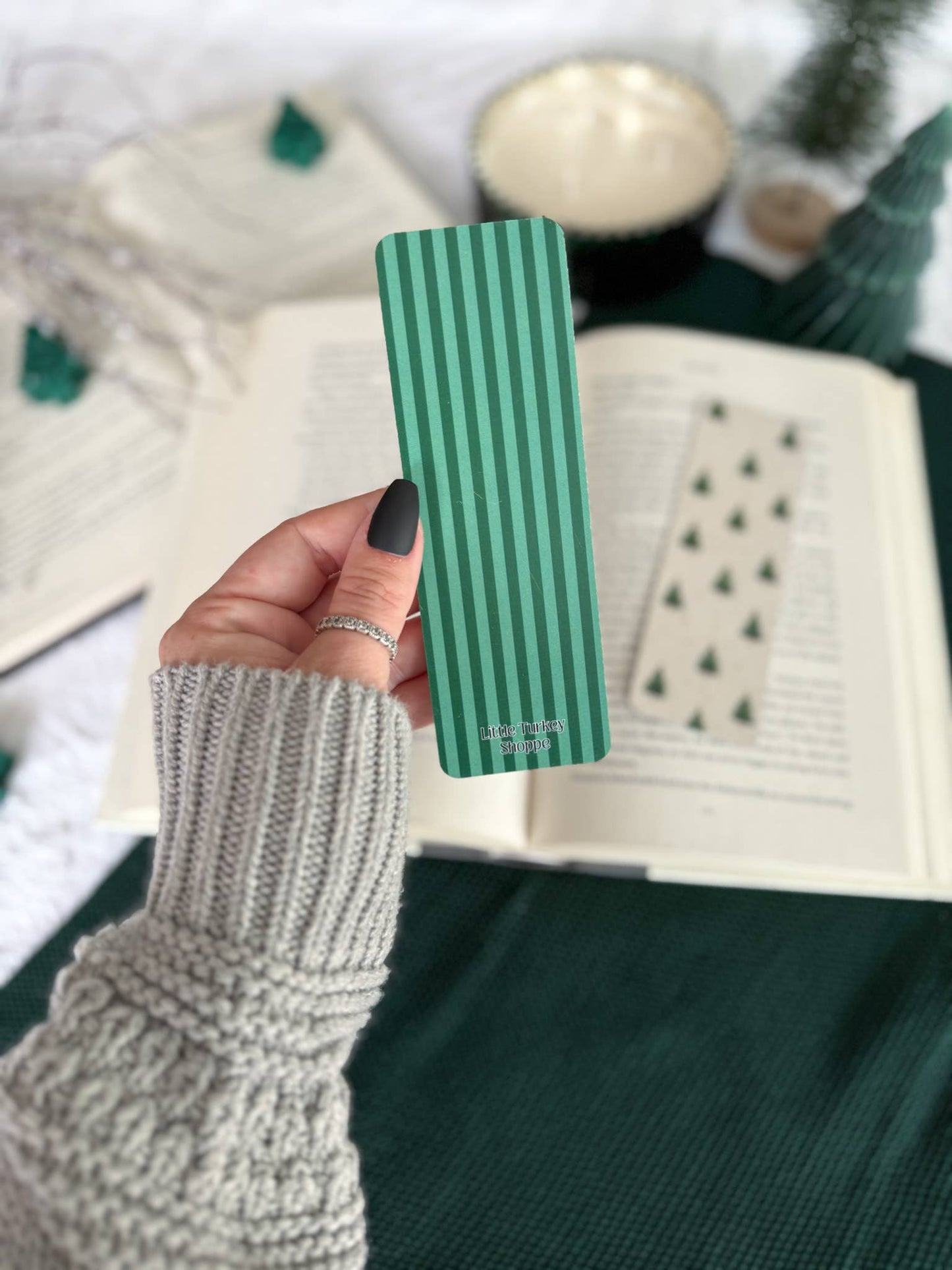 Green Christmas Tree Bookmark | Green Stripes: Soft Touch Matte