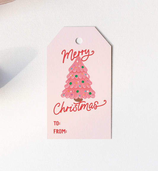 Pink Merry Christmas Gift Tags