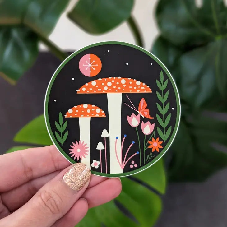 Vinyl Sticker Mushrooms and Flowers