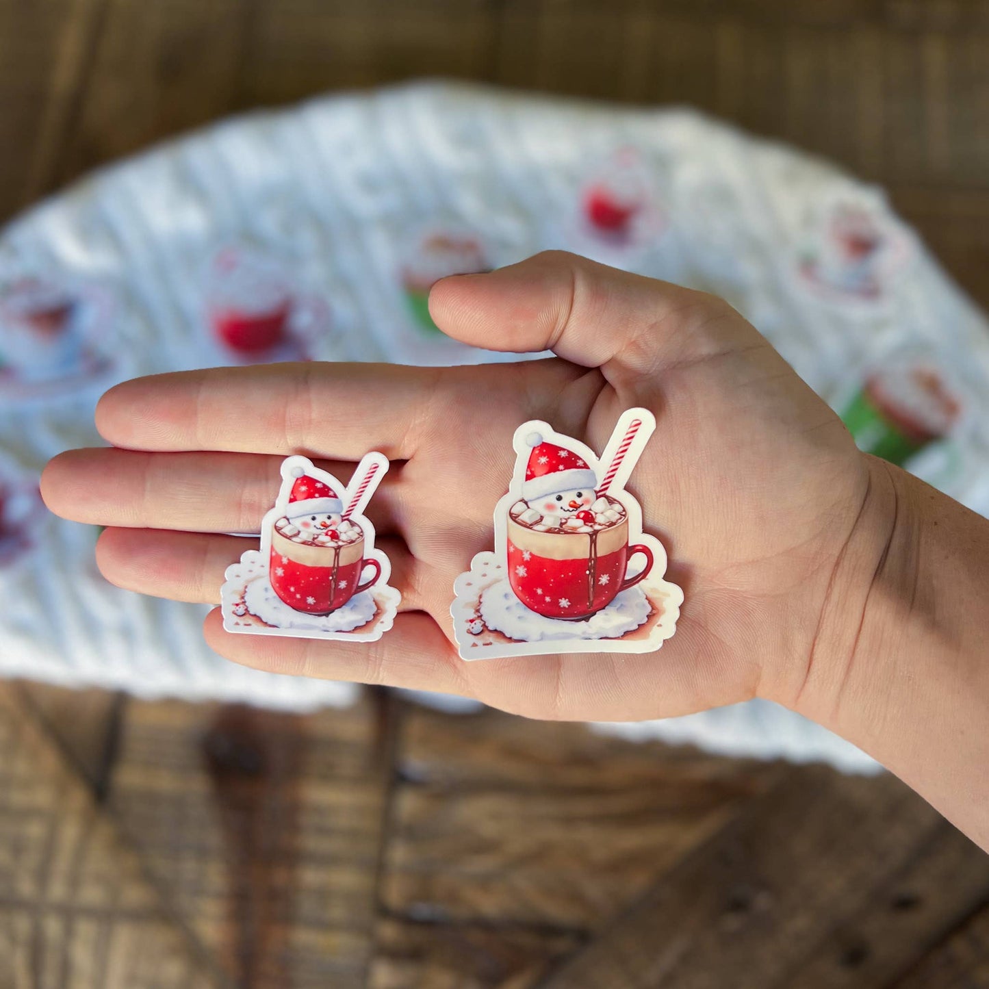 Hot Cocoa Christmas Vinyl Sticker: Snowman / Large