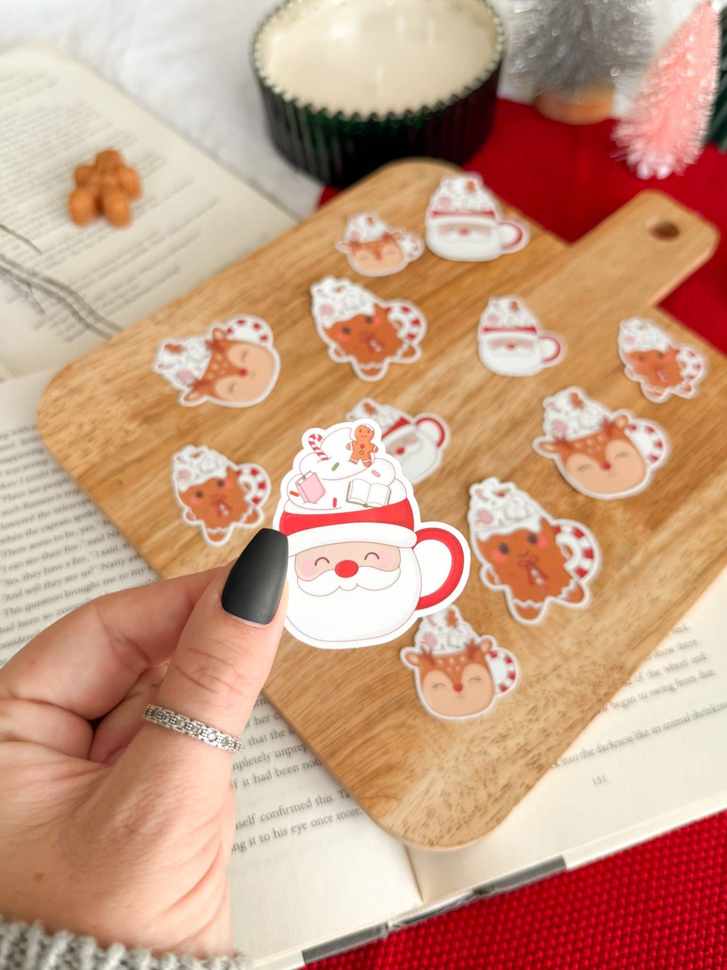 Christmas Hot Cocoa Stickers | Santa, Reindeer, Gingerbread: Santa Mug / Large 2" x 2"