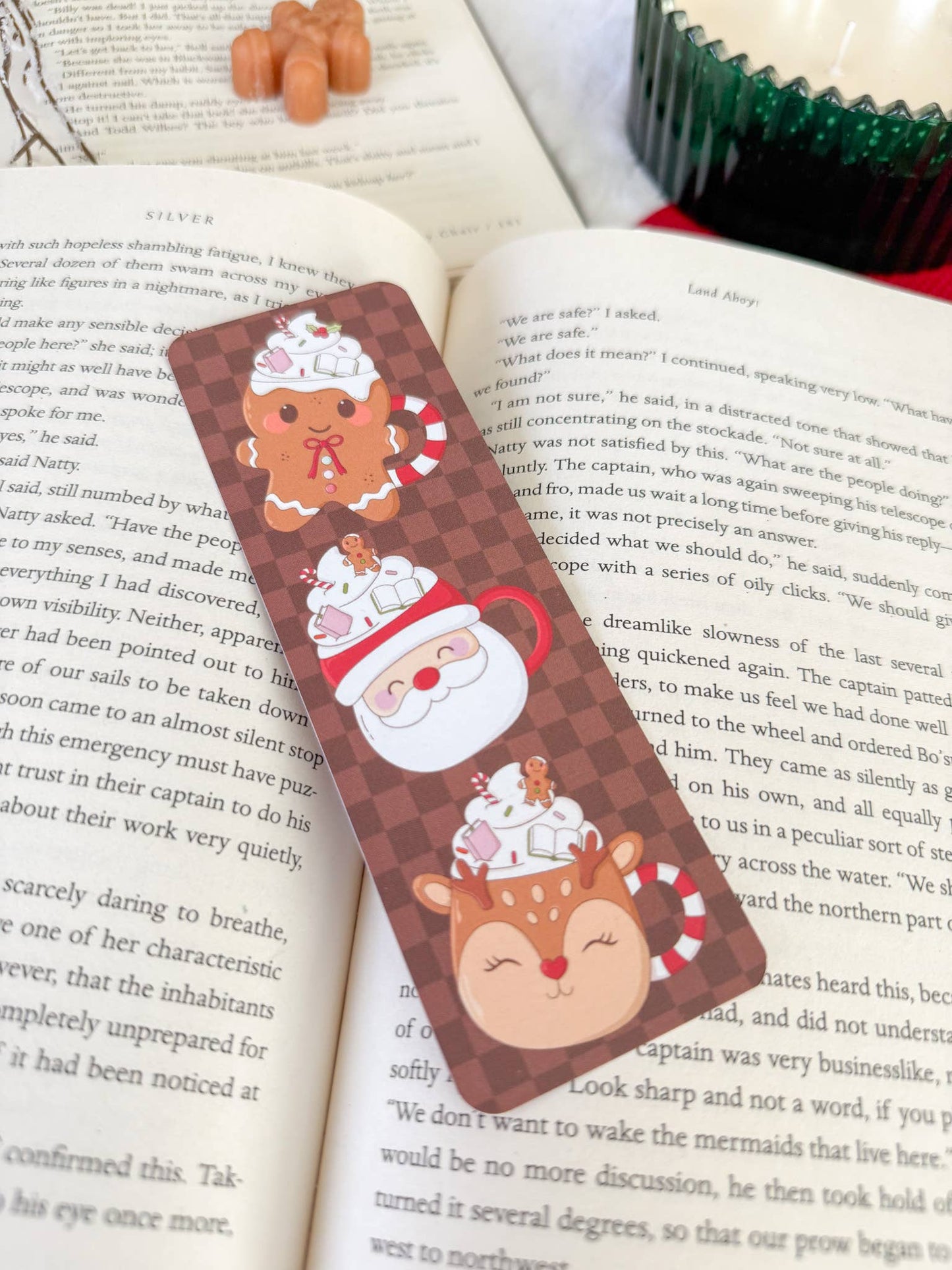 Hot Cocoa Mugs Bookmark | Cute Christmas Bookmark: Soft Touch Matte
