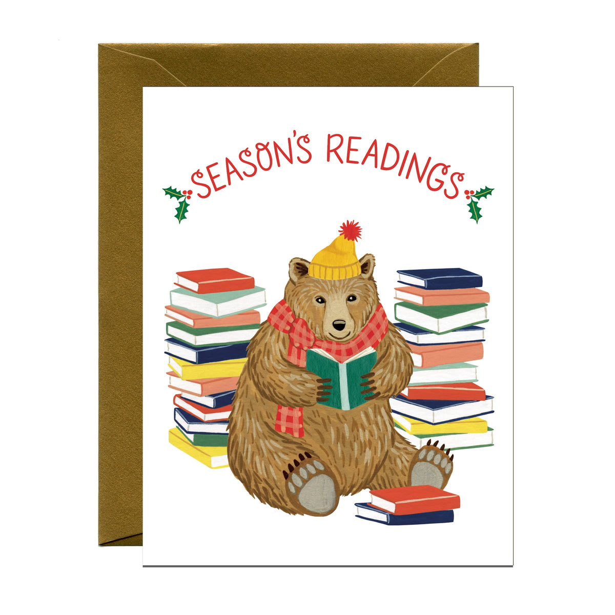 Season's Readings Bear with Books Christmas Holiday Card