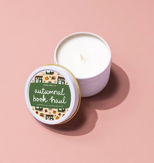 Bookish Fall Candle Tin Gift - Reader - Autumn Book Haul