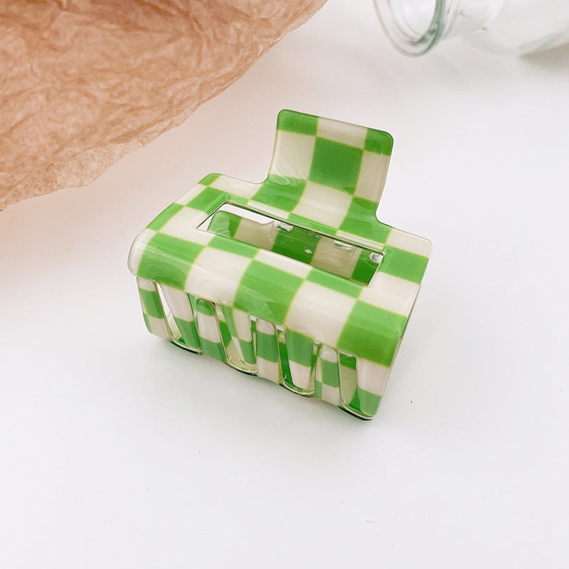 Checkered Acetate Small Claw Clip Green + White